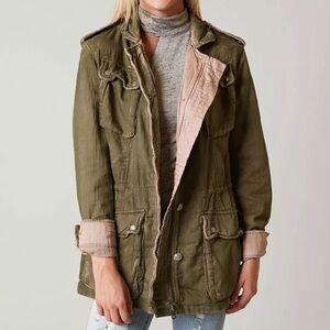 Free People Double Cloth Military Jacket Blue size XS 100% Cotton